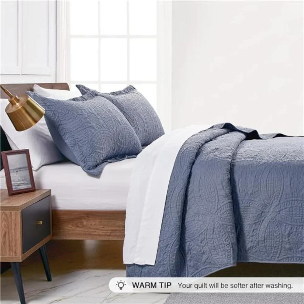 Love's cabin Quilts for Queen Bed Blue Bedspreads - Soft Bed Summer Lightweight